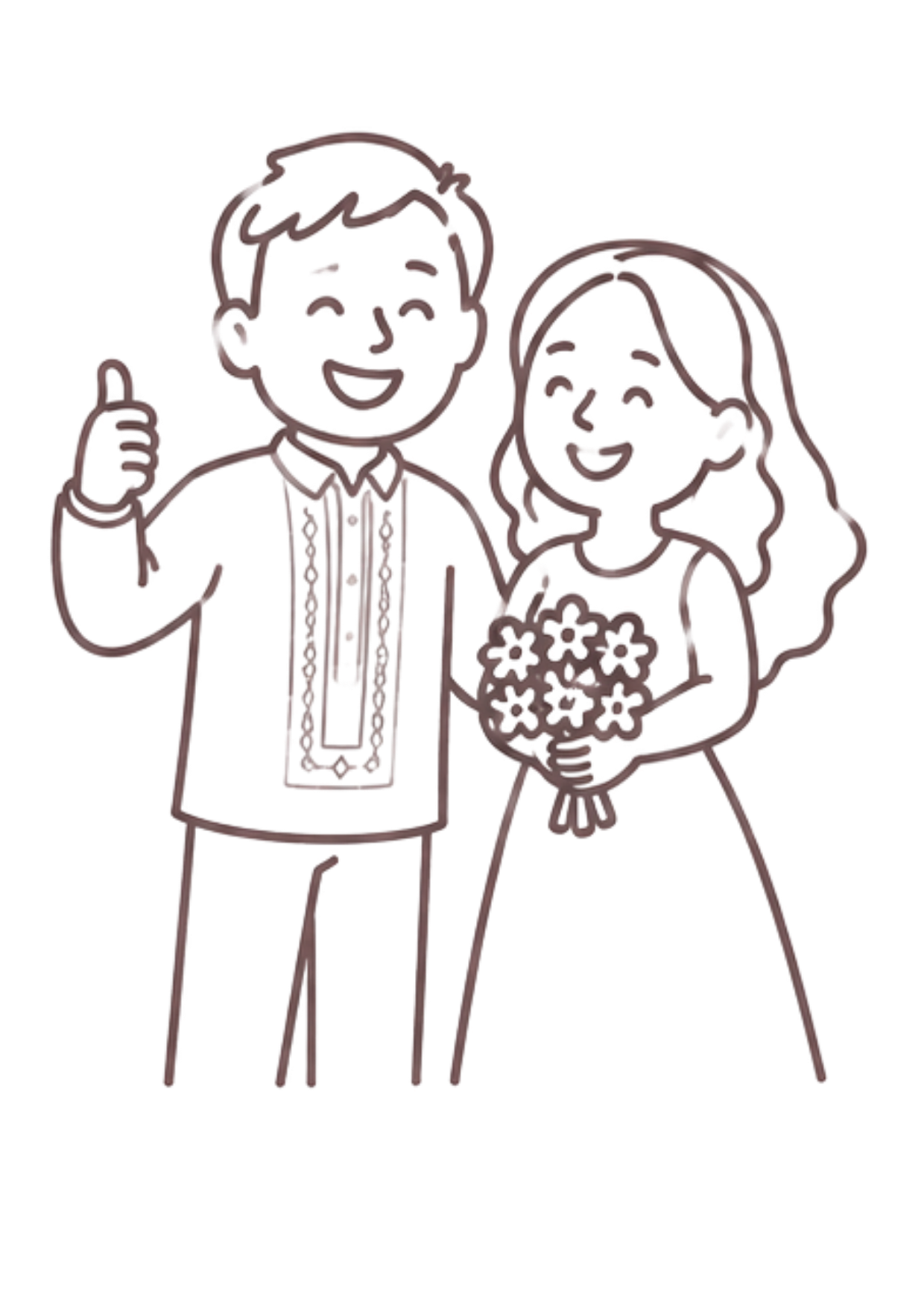 Doodle illustration of the bride and groom waving